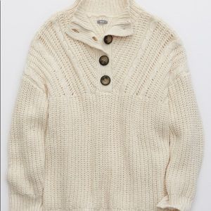 AERIE Cozy Button Mock Neck Knit Sweater